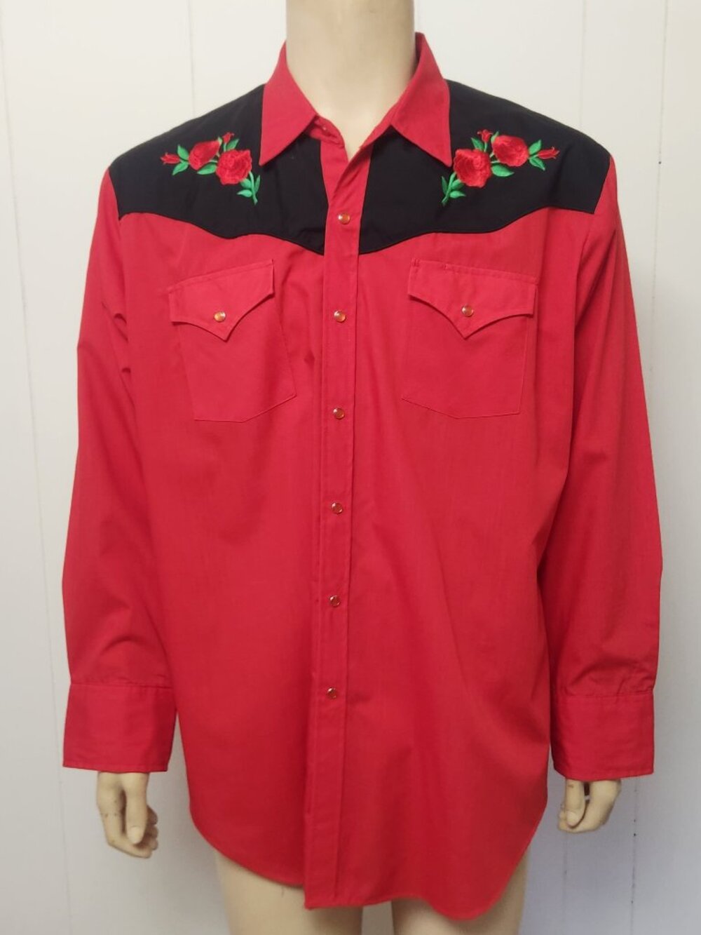 red western shirt XXL men's vintage 1980s Ely roses
